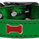 Mirage Pet Products Bone Widget Genuine Metallic Leather Dog Collar, Size 16, Emerald Green/Red