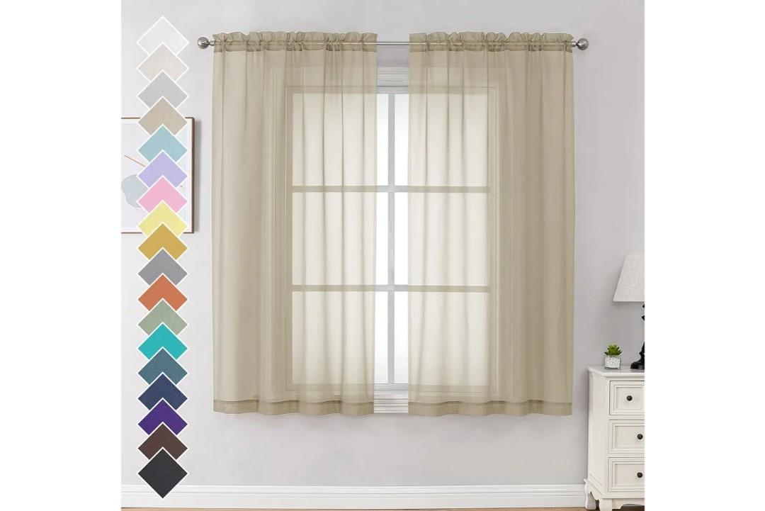 OVZME Taupe Sheer Curtains 63 Inches Long 2 Panels - Soft Light Filtering Window Sheer Panels for Living Room/Bedroom, Top Dual Rod Pocket, 1 Pair, Each 42Wx63L Inches 2 Pack
