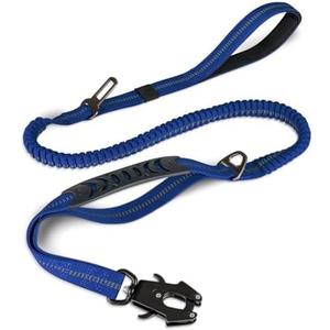 Joytale Tactical Dog Leash Heavy Duty, 4-6FT Shock Absorbing Bungee Lead with 2 Padded Handle, Metal Carabiner Clip, Car Seatbelt, Strong No Pull Leash for Medium Large X-Large Dogs, Navy Blue