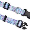 Mihqy Dog Collar and Leash Set with Bohemia Floral Tribal Geometric Patterns - Soft Ethnic Style Collar Adjustable for Small Medium Large Dogs(Pink + Purple Floral Set,S)