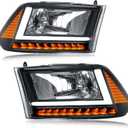 Headlights for 2009-2018 Dodge Ram 1500 2010-2018 Dodge Ram 2500 3500 4500 5500 ST Tradesman w/LED DRL (Only Fit Factory Dual Halogen) Amber Reflector Black Housing Need H4 Bulb