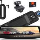 Rear View Mirror Camera, Mirror Dash Cam for Car 1080P Front & Rear Mirror Cameras 9.66 Inch HD IPS Full Touch Screen 64G Card Night Vision Motion Detection Loop Recording 24H Parking Monitor GSensor