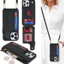 Cavor for iPhone 15 Pro Max Case with Card Holder, Wallet Case for Women, for iPhone 15 Pro Max Phone Case with Strap,Crossbody Lanyard and Wristlet Zipper Pocket-Black