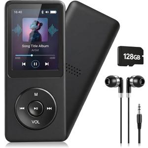 128GB MP3 Player with Bluetooth 5.3 Earphones Included | Portable, HiFi Sound, Built-in Speaker/FM Radio/Voice Recorder/E-Book, Lossless Sound, Multifunctional, Music Player, Slim