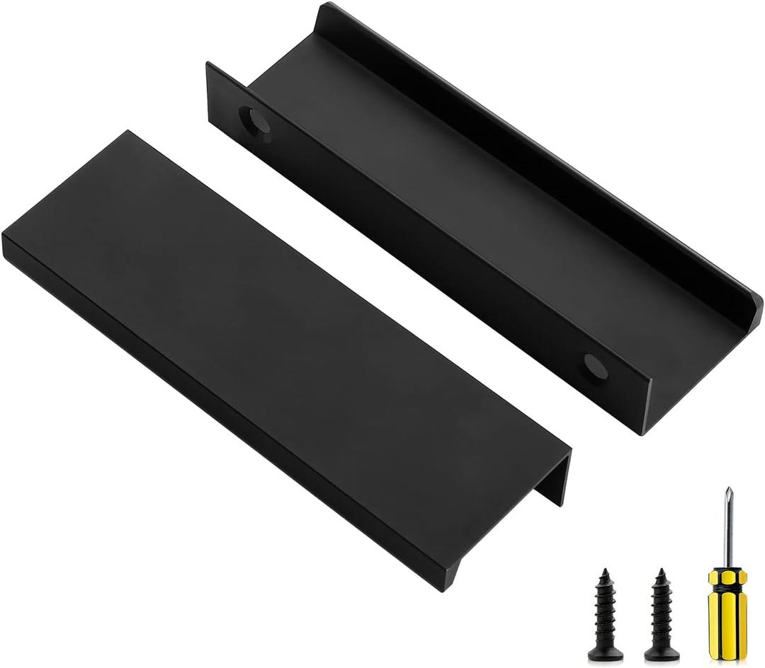 Ravinte 6 Pack Finger Pulls for Cabinets 102mm/4 Length Black Edge Pulls Matte Black Finger Cabinet Pulls Concealed Handles for Kitchen Drawer Finger Edge Pull Tab Handle