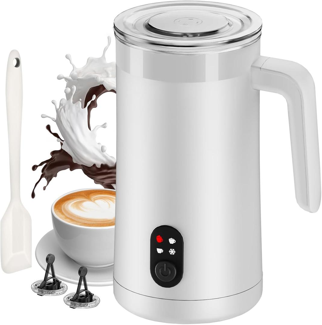 Milk Frother, 4-in-1 Milk Frother and Steamer, 13.5oz/400ml Automatic Hot and Cold Foam Maker and Milk Warmer, Electric Frother for Coffee, Latte, Cappuccino, Macchiato, Matcha(White)