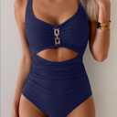 One Piece Swimsuit for Women Tummy Control Ruched Bathing Suit V Neck Cutout Slimming Swimwear (X-Large)