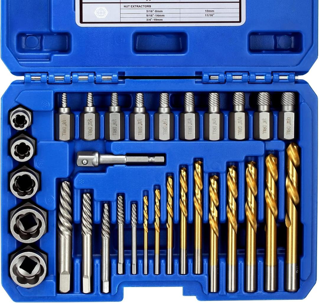 XJX Screw-Extractor Set, Easy Out Bolt Extractor Set Multispline and Spiral Extractor Set | Perfect for Stripped Screws, Studs, Fittings, and Lugs, Left-Hand Drill Bits | 1/8" to 13/32"