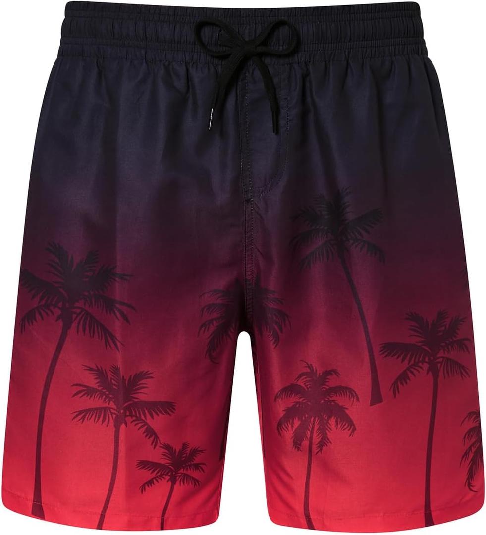 uideazone Men Swim Trunks Drawstring Elastic Waist Quick Dry Beach Shorts with Mesh Lining Swimwear Bathing Suits (Large, Gradient Red Black)