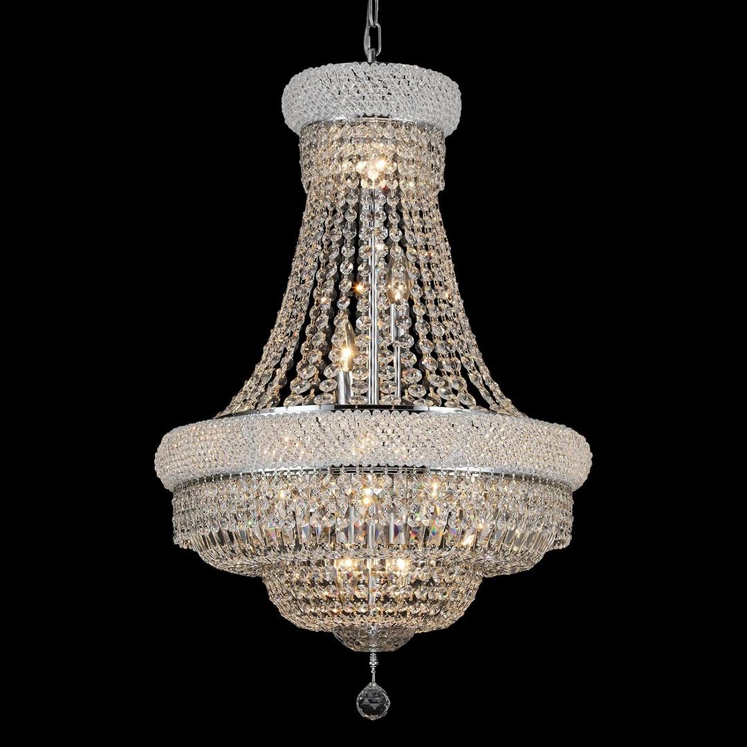 Crystal Chandeliers for Dining Room Light FixtureEmpire Style K9 Crystal Chandeliers for Entryway12 Lights Chrome Luxury Lighting Fixtures for Living Room Bedroom Foyer Hallway D22 Inch