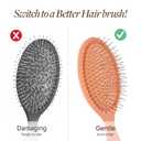 2-Pack Paddle Brush Set, Air Cushion Round-Tip Steel Pins for Scalp Massage, Pain-Free Detangling for Wet, Dry, Curly & Thick Hair, Anti-Static, Bonus Tail Comb & Clip, Pink & Orange