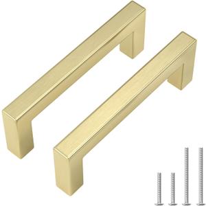 Goldenwarm 30 Pack 3-3/4 inch Brushed Gold Cabinet Handles Dresser Handles Brushed Brass Cabinet Pulls Gold Drawer Pulls Kitchen Hardware for Cabinets (3-3/4in(96mm) hole centers)