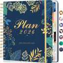CAGIE 2026 Planner Weekly and Monthly, Jan-Dec 2026 8.3 x 9.3 Inch Hardcover Spiral Bound, 13 Tabs and Pocket, Floral Daily Planner for Women, Perfect 2026 Yearly Calendar Planner