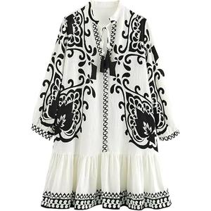 Womens Floral Printed Button Down Boho Mini Dress V Neck Long Sleeve A Line Casual Vacation Spring Dresses (Medium)