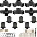 Pergola Bracket Kit 4x4 (Actual 3.6 x 3.6 in), 3-Way Corner & 4-Way Center Brackets with Post Base Set, Heavy Duty 2mm Steel Hardware with Hooks for Patio, Gazebo & Backyard Build