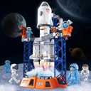 Rocket Launcher Space Shuttle Toys for Kids Boys Age 3 4 5 6 7 8 9 Years Old, 2-in-1 STEM Building Aerospace Toys with Rocket Launcher for Indoor Outdoor, Rocket Spaceship Birthday Gift for Boys Girls