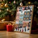 Christmas Wall Art Snowy Winter Wall Decor Pictures, Christmas Town Canvas Prints Painting Vintage Winter Lane Artwork for Living Room Bedroom Dining Room 16x24 inch Wood Framed