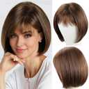 RENERSHOW Short Brown Bob Wigs for Women Brown Mixed Blonde Synthetic Wig with Bangs Natural Looking Daily Party Wig