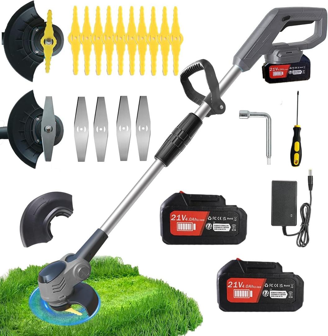 Cordless Weed Wacker Electric Grass Trimmer with 21v 4.0Ah Battery Powered,3-in-1 Brush Cutter Weed Cutter Lawn Trimmer,Lawn,Garden,Yard Care (Gray)