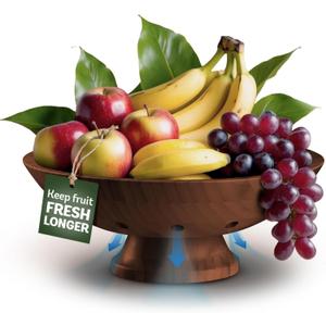Bambsi Fruit Bowl - 11" Large Brown Wooden Pedestal Bowl for Kitchen Counter & Dining Table Centerpiece, Premium Bamboo Wood Fruit Basket & Banana Holder for Fresh Produce, Bread & Home Decor
