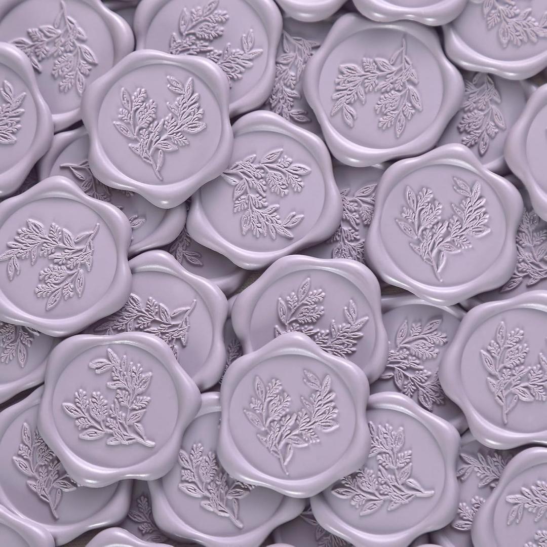 UNIQOOO Wax Seal Stickers - Eucalyptus Wedding Invitation Envelope Seal Stickers, 50 Pcs Self- Adhesive Mauve Stickers, Perfect for Invitation, Christmas, Gift Wrapping, Party
