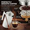 Barista Warrior French Press Coffee Maker - Double-Wall Stainless Steel Insulated French Press with Built-In Thermometer, Dual Filters Coffee Maker with Wooden Spoon - White
