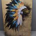 Wall HDQ Native American Chief Feathered Oil Painting Colorful Indian Canvas Wall Art Retro Wall Decor for Bedroom Bathroom Home Decorations Framed(24" x 36")