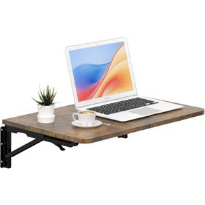 TEAMIX Wall Mounted Folding Table, Rustic Brown Floating Desk for Small Spaces Laundry Shelf with Heavy Duty Brackets Floating Desk for Garage, Utility Room, Kitchen, Laundry Room