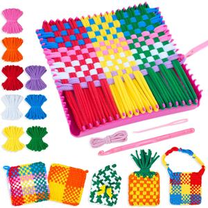 PREBOX Weaving Loom Kit Toys for Kids and Adults, Potholder Loops Crafts for Girls Ages 6 7 8 9 10 11 12, 7" Pot Holder Loom Knitting Kits and Gifts for Kids and Beginners, Make 6 Masterpieces