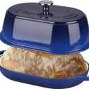 VORRINGARD Enameled Cast Iron Dutch Oven Pot with Dome Lid, Oval Bread Oven for Homemade Sourdough Bread Baking, Oven Safe up to 500F, 6 Quart, Blue