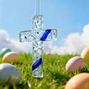 2 x H&D HYALINE & DORA Blue Cross for Car Mirror Hanging Glass Cross Christian Ornaments Christian Gifts for Men Beautiful Jesus Nativity Ornament