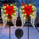 Baquler 2 Pack Christmas Outdoor Decorations Solar Stake Lights, Led Angel Wings Metal Stakes with Big Poinsettia Flower, Grave Pathway Lights for Lawn Garden Cemetery Decor