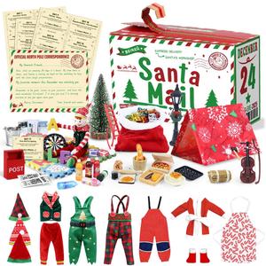 Christmas Elf Adventure Playsets Box, 2025 Elf Kit 24-Day Fun Challenges with Daily Tasks, Clothes Props Accessories for DIY Scenes, Creative Idea for Kids Christmas Decorations