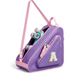 Personalized Initial Skate Bag for Girls & Women, Roller Ice Skates Accessories for Kids Figure Skating, Purple, 15.8" x 15.8" x 9.5"