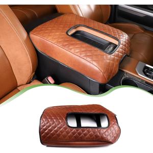 Car Center Console Armrest Cover Pad Fit for Toyota Tundra 2007-2021 Waterproof Leather Seat Armrest Box Cushion Pad Protector (Brown)