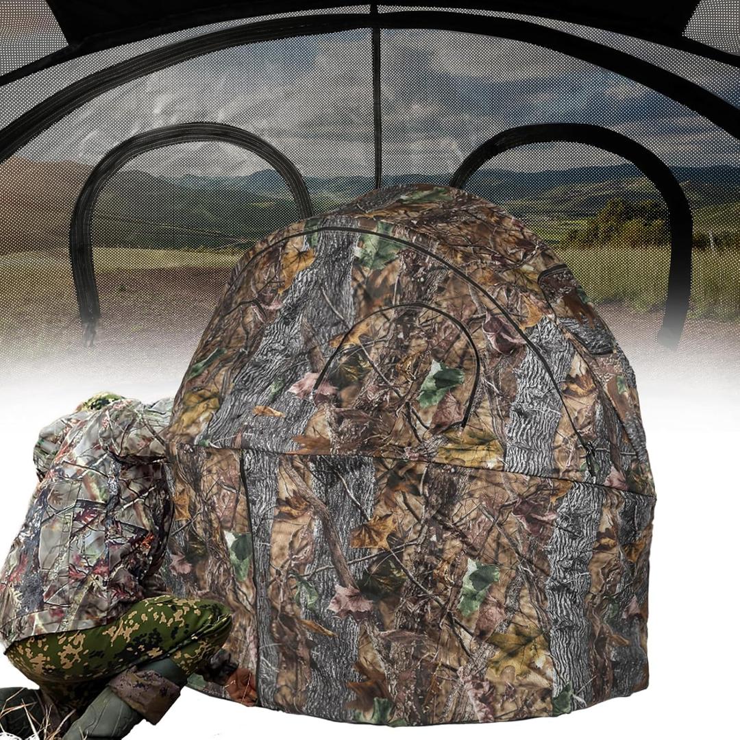 Hunting Chair Blind, 1/2 Man One-Way See Through Ground Blind, Portable 1/2 Person Camouflage Chair Tent with Carrying Bag