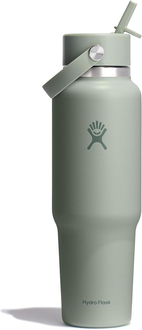 Hydro Flask Travel Water Bottle - Insulated Stainless Steel - Wide Straw Lid, Non Spill, Leakproof in 40 Oz Agave Green