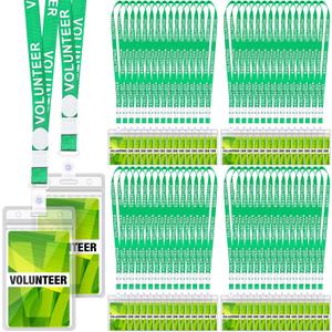 100 Sets Green Volunteer Lanyards with ID Badge Holder, Breakaway Work Badge Lanyard with Plastic Buckle for School, Church Fundraising Event Staff
