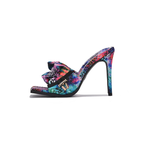 Cape Robbin Women's Stiletto Heel Mules - Square Open Toe Slip-On Ruched Heels (Iliana) - Animal Print Size 8.5