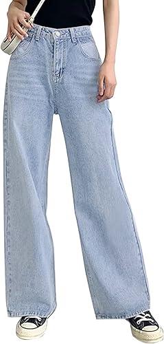 HDLTE Women Wide Leg Jeans High Waist Baggy Jeans for Women Loose Boyfriends Jeans Denim Pants Y2K 90s
 XS