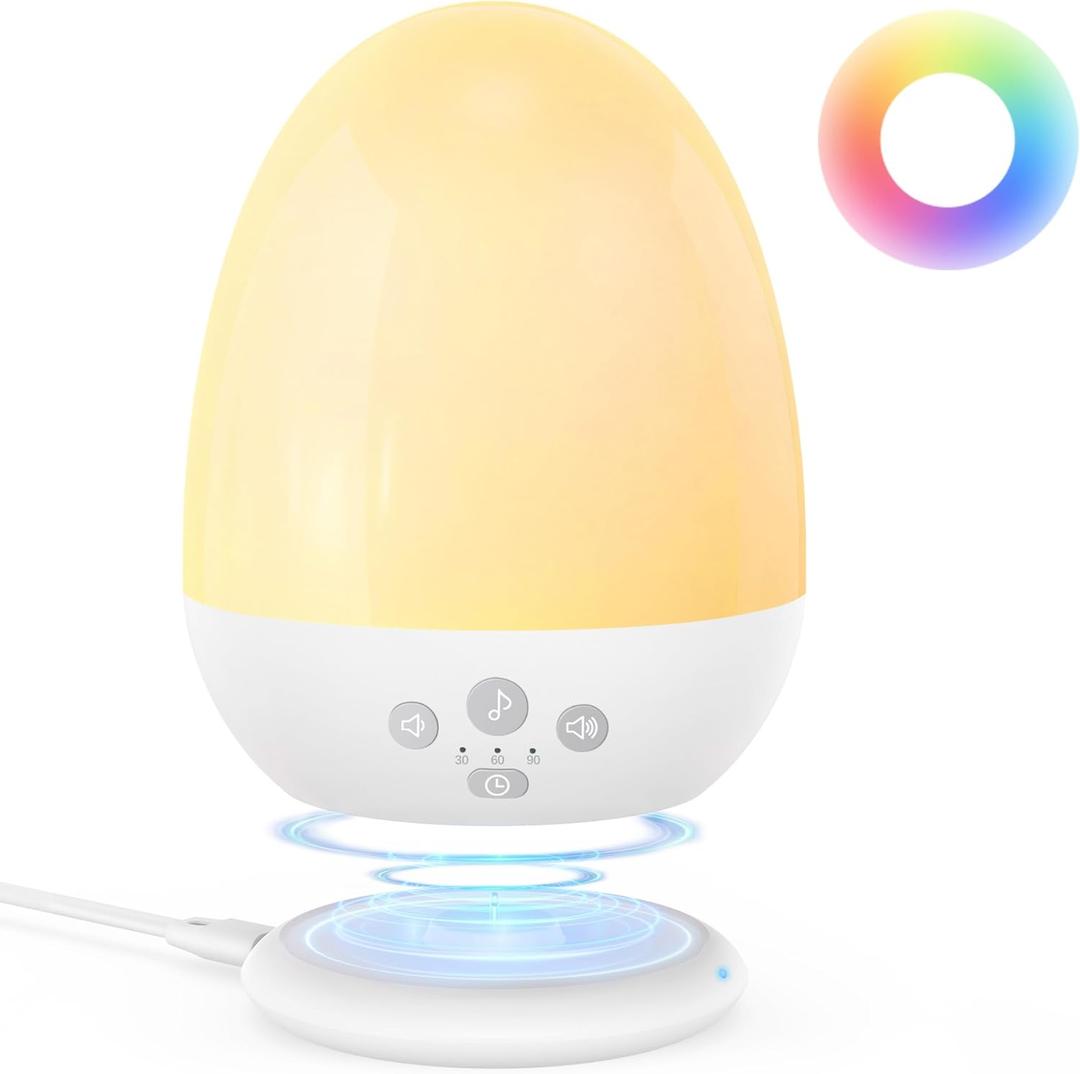Night Light for Kids, Baby Night Light with Sound Machine, RGB Egg Night Light for Nursery, Stepless Dimming, Touch Control, Night Lamp for Kids Bedroom, Safe & Harmless, Eye-Caring (White)