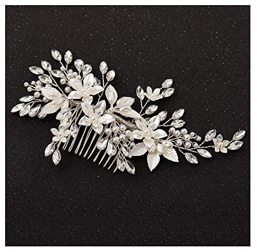 SWEETV Handmade Wedding Hair Comb,Pearl Flower Bridal Hair Clip Hair Accessories for Women Wedding, Gold