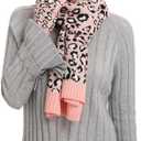 HAOYUAN Winter Hat Scarf Gloves Set, Womens Leopard Cheetah Knit Warm Hat Beanie Long Scarf Touchscreen Gloves for Cold Weather Neck Scarves (HA2080 pink)
