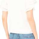 CeCe Double Flutter Sleeve Shirred Shoulder Top (White, L)