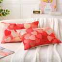 2 x Valentines Lumbar Pillow Covers 12x20 Inch Set of 2 Red Pink White Heart Love Throw Pillow Cases Valentine's Day Home Decorative Cushion Covers for Sofa Couch Bed Decor Wedding Anniversary