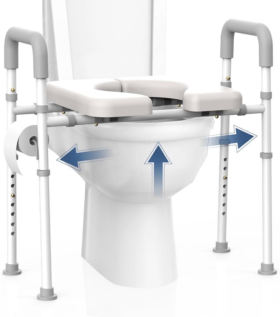 Raised Toilet Seat with Handles - Toilet Seat Riser for Seniors with Adjustable Width & Height,400 lbs Elevated Toilet Seat Riser for Handicap, Disabled and Pregnant, Fit Any Toilet