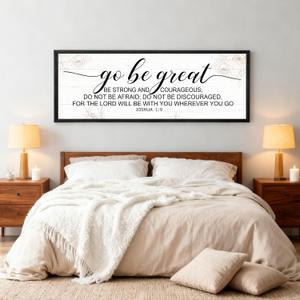 Go Be Great Framed Wall Art, Positive Religious Black Bible Verse for Christian God Jesus Christ Prayer, 40''×15'' Vintage Rustic Long Holy Catholic Scripture Decor Black