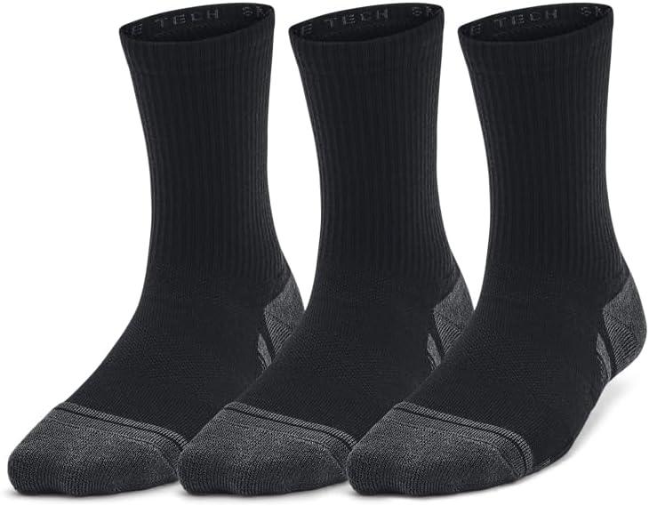 Under Armour Unisex Youth Performance Tech Crew Socks 3 Pack (Black, S)