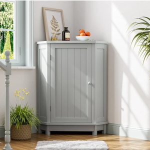 Merax Corner Storage Cabinet with Door and Adjustable Shelf, Small Floor Cupboard Organizer for Kitchen, Living Room or Bathroom, Grey