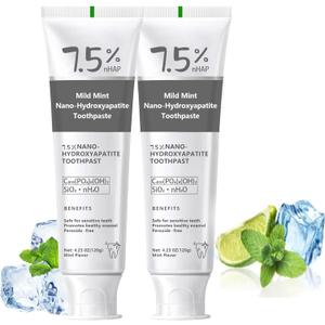 7.5% Hydroxyapatite Toothpaste for Advanced Enamel Protection, Appropriate for Sensitive Teeth, Gentle and Effective Formula, Fresh Mint, 2 Pcs